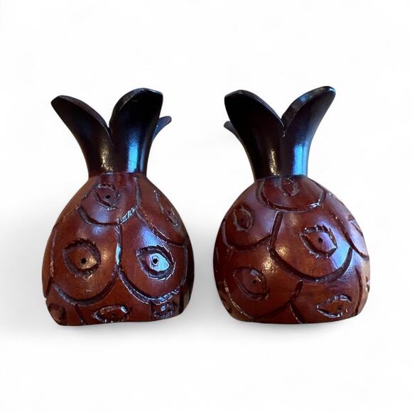 Vintage Hand Carved Pineapples Candle Holders Decor Unique Cute Gift Tablescape - Picture 4 of 4